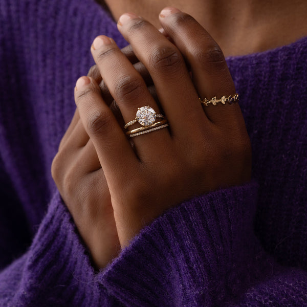 Pave-Round Lab Grown Diamond Engagement Ring - Solitaire-Oval Lab Grown Diamond Engagement Ring