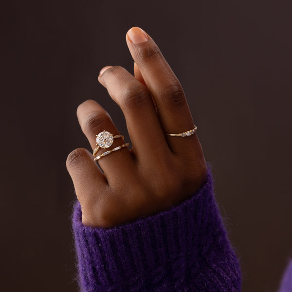 Pave-Round Lab Grown Diamond Engagement Ring - Solitaire-Oval Lab Grown Diamond Engagement Ring