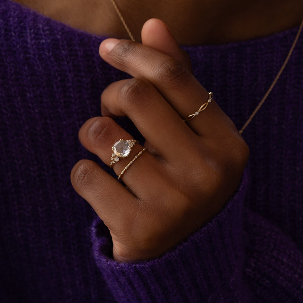 Cluster-Rose Cut Lab Grown Diamond Engagement Ring - Solitaire-Oval Lab Grown Diamond Engagement Ring
