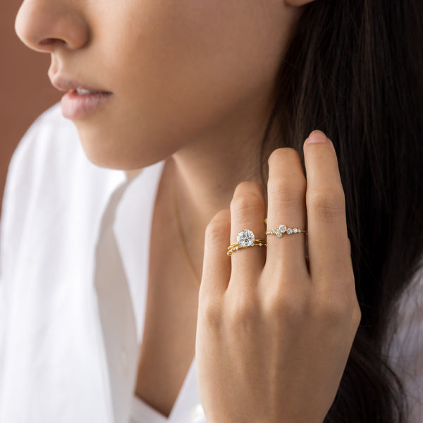 Criss Cross Dainty Pave-Round Lab Grown Diamond Engagement Ring - Solitaire-Oval Lab Grown Diamond Engagement Ring