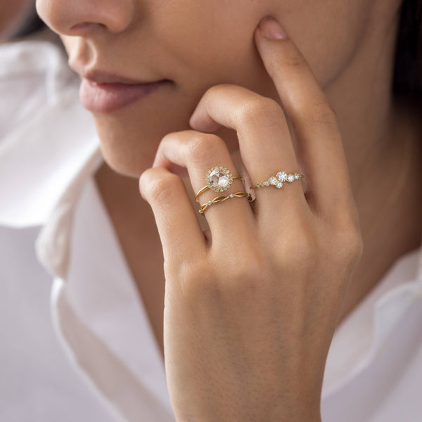 Halo-Rose Cut Lab Grown Diamond Engagement Ring - Solitaire-Oval Lab Grown Diamond Engagement Ring