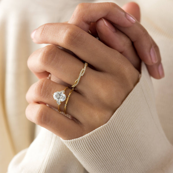 Three Stone-Oval Lab Grown Diamond Engagement Ring - Solitaire-Oval Lab Grown Diamond Engagement Ring