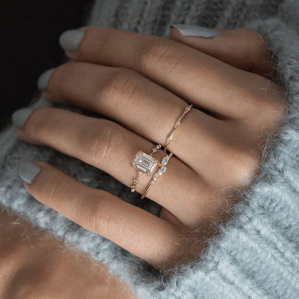 Pave & Double Prong-Emerald Lab Grown Diamond Engagement Ring - Solitaire-Oval Lab Grown Diamond Engagement Ring