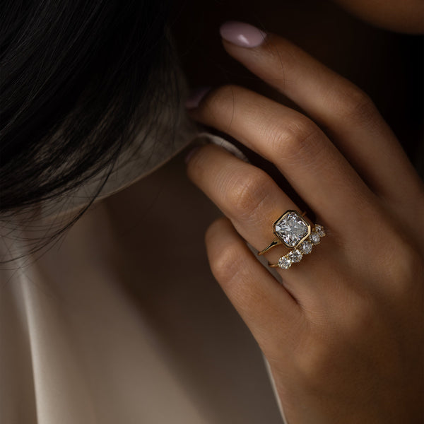 Solitaire Bezel-Square Radiant Lab Grown Diamond Engagement Ring - Solitaire-Oval Lab Grown Diamond Engagement Ring