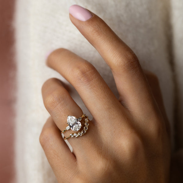 Three Stone Dainty Pave-Pear Lab Grown Diamond Engagement Ring - Solitaire-Oval Lab Grown Diamond Engagement Ring
