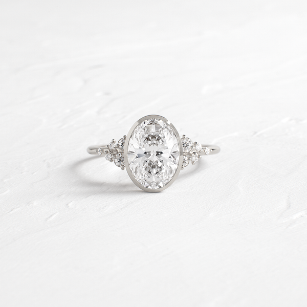 Cluster & Bezel-Oval Lab Grown Diamond Engagement Ring - Solitaire-Oval Lab Grown Diamond Engagement Ring