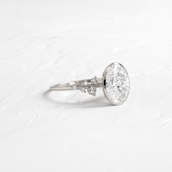 Cluster & Bezel-Oval Lab Grown Diamond Engagement Ring - Solitaire-Oval Lab Grown Diamond Engagement Ring