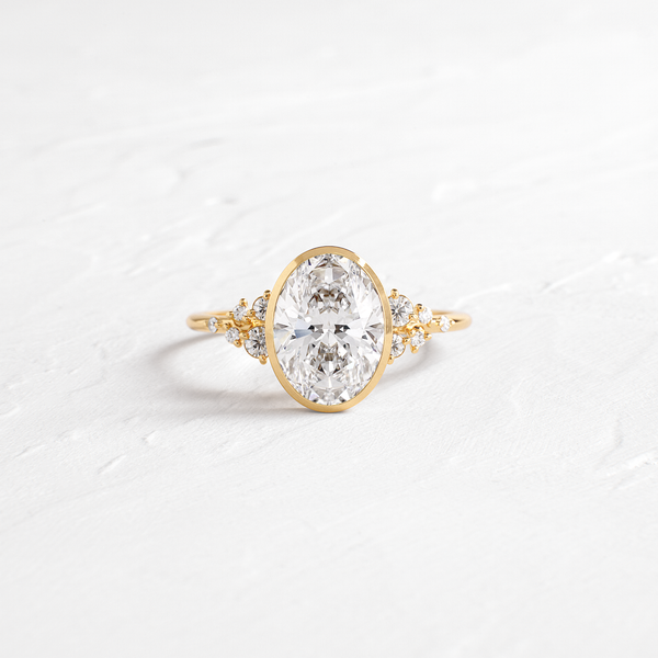Cluster & Bezel-Oval Lab Grown Diamond Engagement Ring - Solitaire-Oval Lab Grown Diamond Engagement Ring