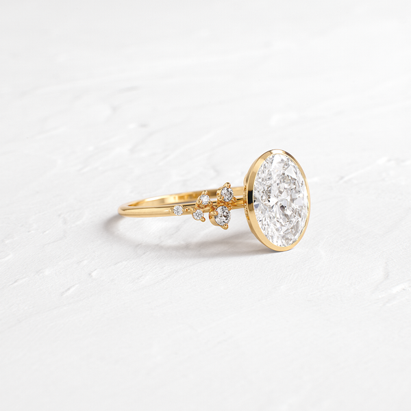 Cluster & Bezel-Oval Lab Grown Diamond Engagement Ring - Solitaire-Oval Lab Grown Diamond Engagement Ring