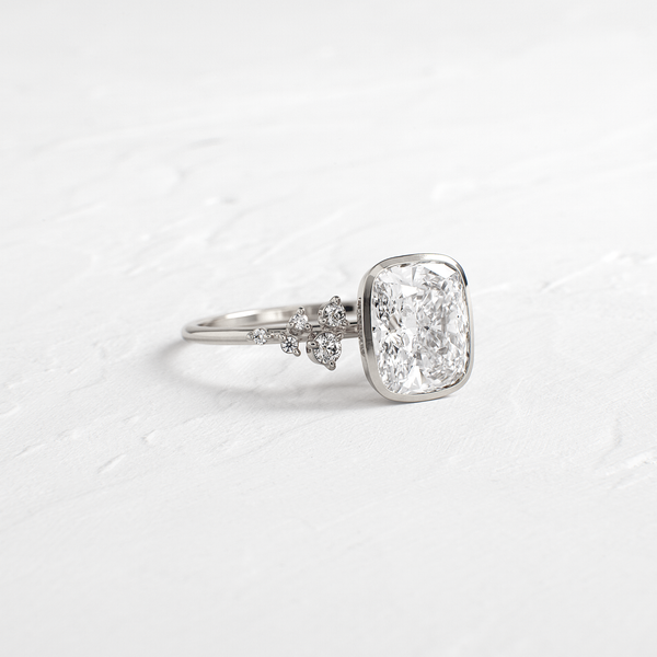 Cluster & Bezel-Elongated Cushion Lab Grown Diamond Engagement Ring - Solitaire-Oval Lab Grown Diamond Engagement Ring