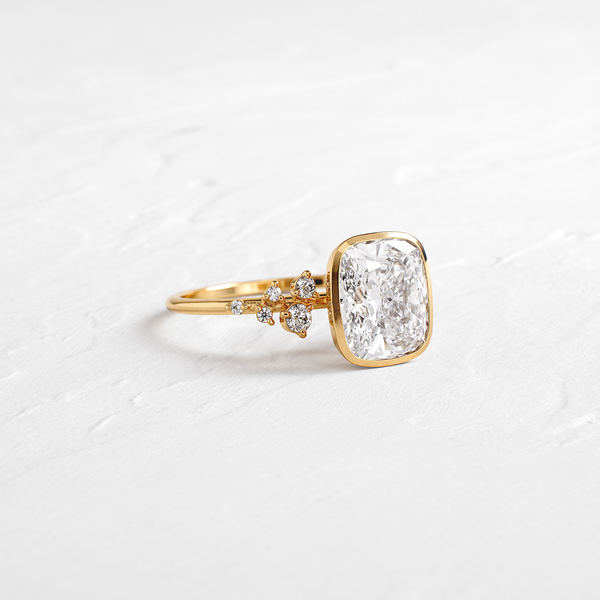 Cluster & Bezel-Elongated Cushion Lab Grown Diamond Engagement Ring - Solitaire-Oval Lab Grown Diamond Engagement Ring