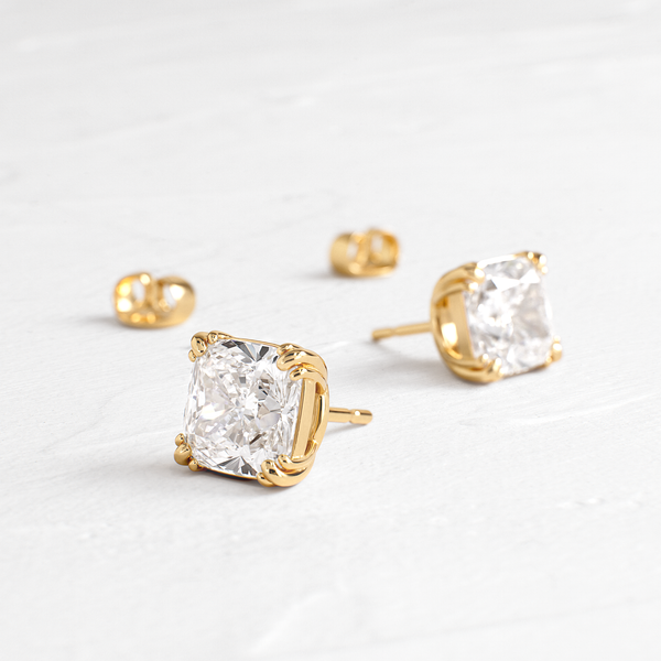 Solitaire Triple Prong- 3.0 CT Cushion Lab Grown Diamond Stud Earrings - Solitaire- 1.0CT Oval Lab Grown Diamond Earrings