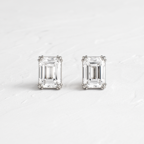 Solitaire Triple Prong- 3.0 CT Emerald Lab Grown Diamond Stud Earrings - Solitaire- 1.0CT Oval Lab Grown Diamond Earrings