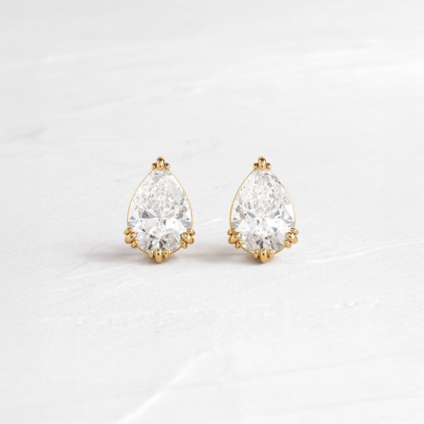 Solitaire Triple Prong- 3.0 CT Pear Lab Grown Diamond Stud Earrings - Solitaire- 1.0CT Oval Lab Grown Diamond Earrings