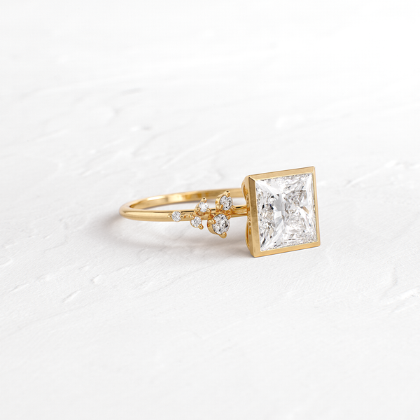 Cluster & Bezel-Princess Lab Grown Diamond Engagement Ring - Solitaire-Oval Lab Grown Diamond Engagement Ring