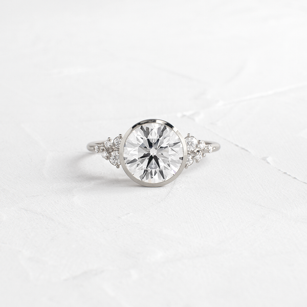 Cluster & Bezel-Round Lab Grown Diamond Engagement Ring - Solitaire-Oval Lab Grown Diamond Engagement Ring