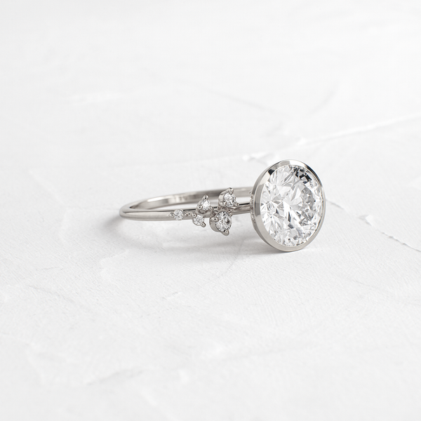Cluster & Bezel-Round Lab Grown Diamond Engagement Ring - Solitaire-Oval Lab Grown Diamond Engagement Ring