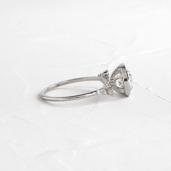 Cluster & Bezel-Round Lab Grown Diamond Engagement Ring - Solitaire-Oval Lab Grown Diamond Engagement Ring