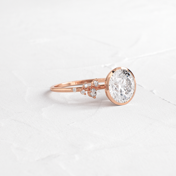 Cluster & Bezel-Round Lab Grown Diamond Engagement Ring - Solitaire-Oval Lab Grown Diamond Engagement Ring