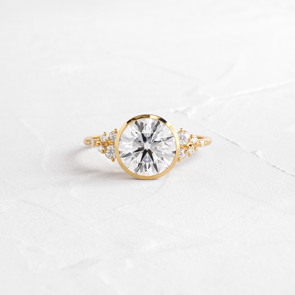 Cluster & Bezel-Round Lab Grown Diamond Engagement Ring - Solitaire-Oval Lab Grown Diamond Engagement Ring
