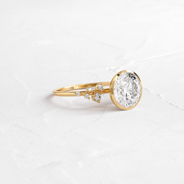 Cluster & Bezel-Round Lab Grown Diamond Engagement Ring - Solitaire-Oval Lab Grown Diamond Engagement Ring