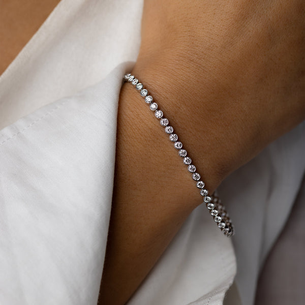 Tennis-2.8 CT Round Lab Grown Diamond Bracelets - Solitaire Bezel-1.0 CT Oval Lab Grown Diamond Bracelets