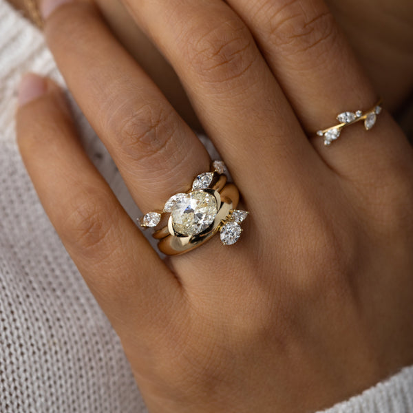 East West Solitaire Half Bezel-Oval Lab Grown Diamond Engagement Ring - Solitaire-Oval Lab Grown Diamond Engagement Ring
