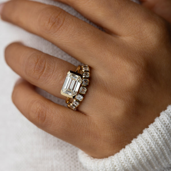East West Solitaire Half Bezel-Emerald Lab Grown Diamond Engagement Ring - Solitaire-Oval Lab Grown Diamond Engagement Ring
