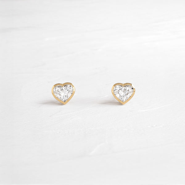Solitaire Bezel- 0.5 CT Heart Lab Grown Diamond Stud Earrings - Solitaire- 1.0CT Oval Lab Grown Diamond Earrings