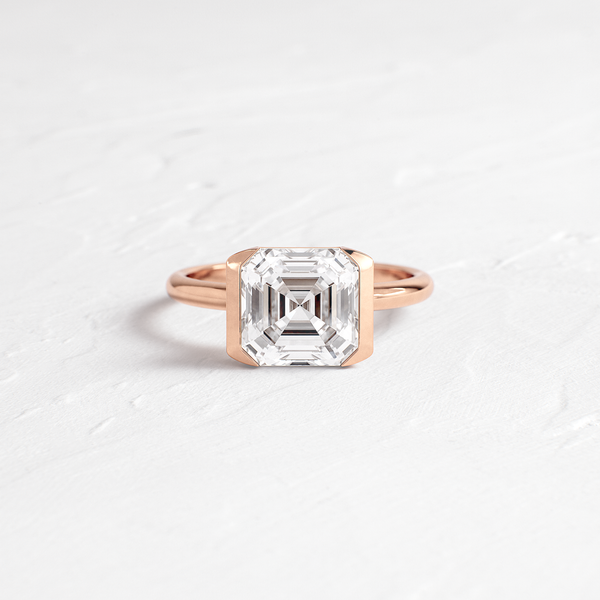 Solitaire Half Bezel-Asscher Lab Grown Diamond Engagement Ring - Solitaire-Oval Lab Grown Diamond Engagement Ring