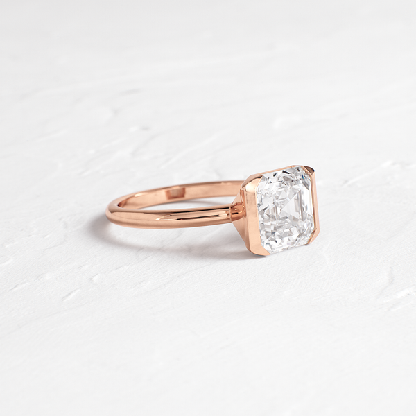 Solitaire Half Bezel-Asscher Lab Grown Diamond Engagement Ring - Solitaire-Oval Lab Grown Diamond Engagement Ring