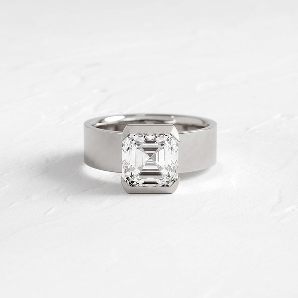 Half Bezel & Cigar Band-Asscher Lab Grown Diamond Engagement Ring - Solitaire-Oval Lab Grown Diamond Engagement Ring