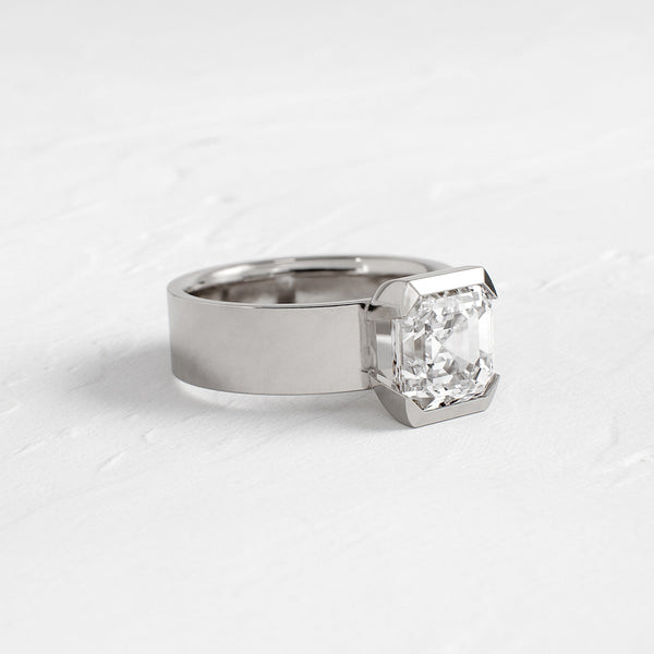 Half Bezel & Cigar Band-Asscher Lab Grown Diamond Engagement Ring - Solitaire-Oval Lab Grown Diamond Engagement Ring
