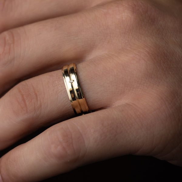Classic Band with Dainty Stones- 0.05 CT Round Lab Grown Diamond Men's Wedding Band - Classic- Men's Wedding Band