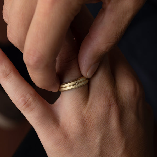 Classic Band with Dainty Stones- 0.05 CT Round Lab Grown Diamond Men's Wedding Band - Classic- Men's Wedding Band