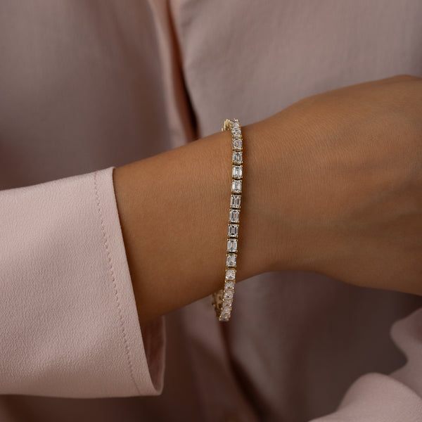 Tennis-8.45 CT Emerald Lab Grown Diamond Bracelets - Solitaire Bezel-1.0 CT Oval Lab Grown Diamond Bracelets