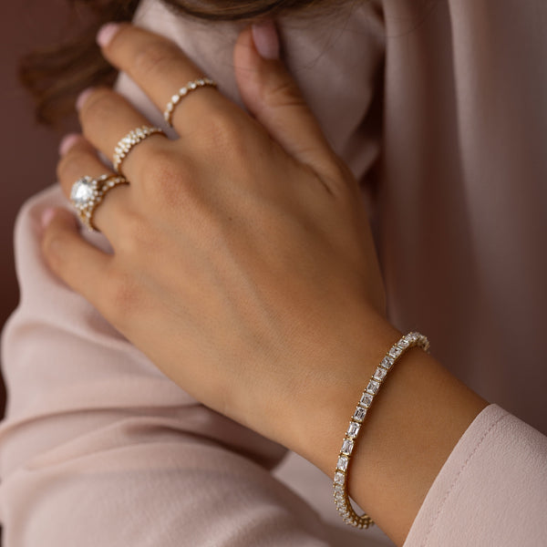 Tennis-8.45 CT Emerald Lab Grown Diamond Bracelets - Solitaire Bezel-1.0 CT Oval Lab Grown Diamond Bracelets