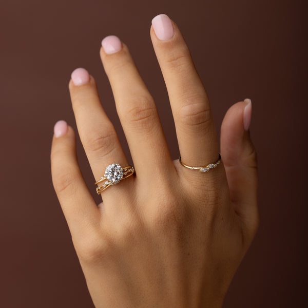 Dainty Cluster-Round Lab Grown Diamond Engagement Ring - Solitaire-Oval Lab Grown Diamond Engagement Ring