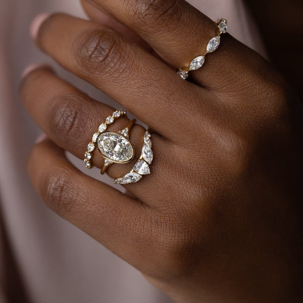 Bezel & Cluster Style-Oval Lab Grown Diamond Engagement Ring - Solitaire-Oval Lab Grown Diamond Engagement Ring