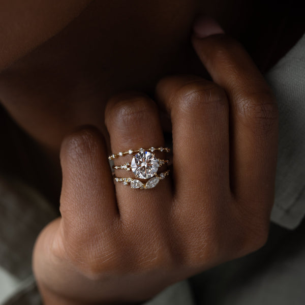 Cluster & Dainty Pave-Round Lab Grown Diamond Engagement Ring - Solitaire-Oval Lab Grown Diamond Engagement Ring