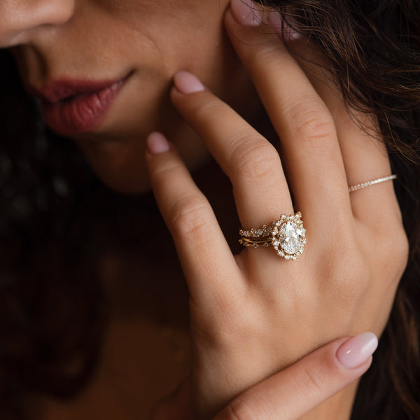Graduated Halo-Oval Lab Grown Diamond Engagement Ring - Solitaire-Oval Lab Grown Diamond Engagement Ring