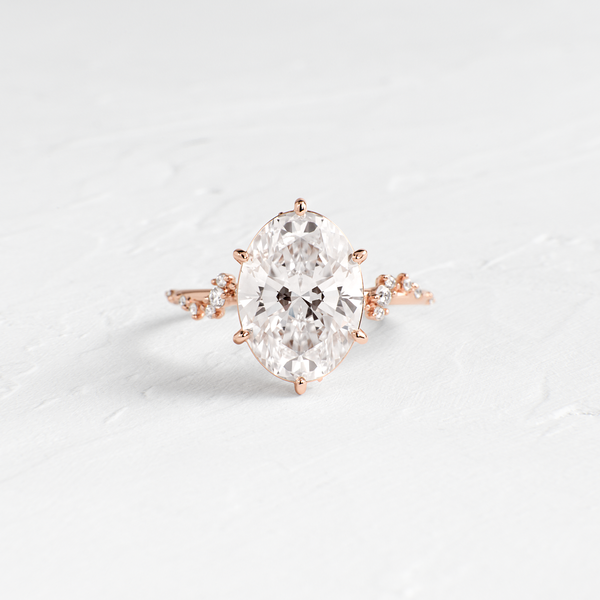 Cluster-Oval Lab Grown Diamond Engagement Ring - Solitaire-Oval Lab Grown Diamond Engagement Ring