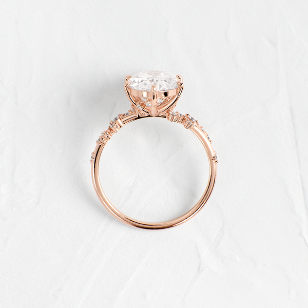 Cluster-Oval Lab Grown Diamond Engagement Ring - Solitaire-Oval Lab Grown Diamond Engagement Ring