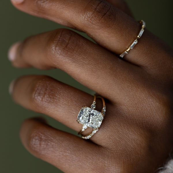 Cluster & Double Prong-Elongated Cushion Lab Grown Diamond Engagement Ring - Solitaire-Oval Lab Grown Diamond Engagement Ring
