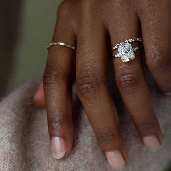 Cluster & Double Prong-Elongated Cushion Lab Grown Diamond Engagement Ring - Solitaire-Oval Lab Grown Diamond Engagement Ring