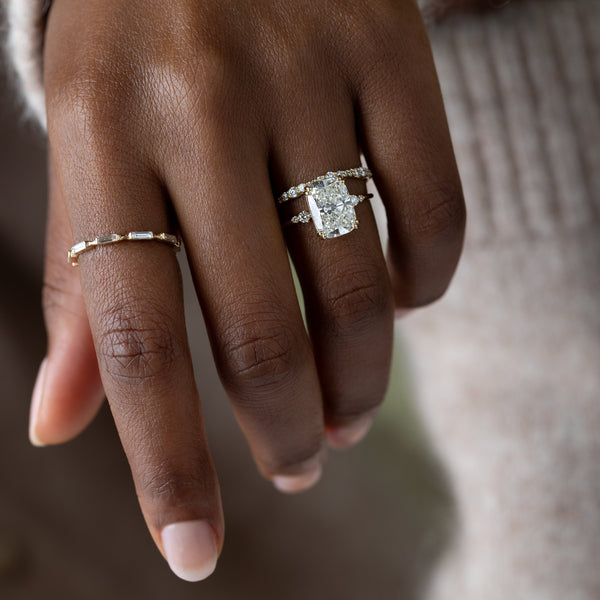 Cluster & Double Prong-Elongated Cushion Lab Grown Diamond Engagement Ring - Solitaire-Oval Lab Grown Diamond Engagement Ring