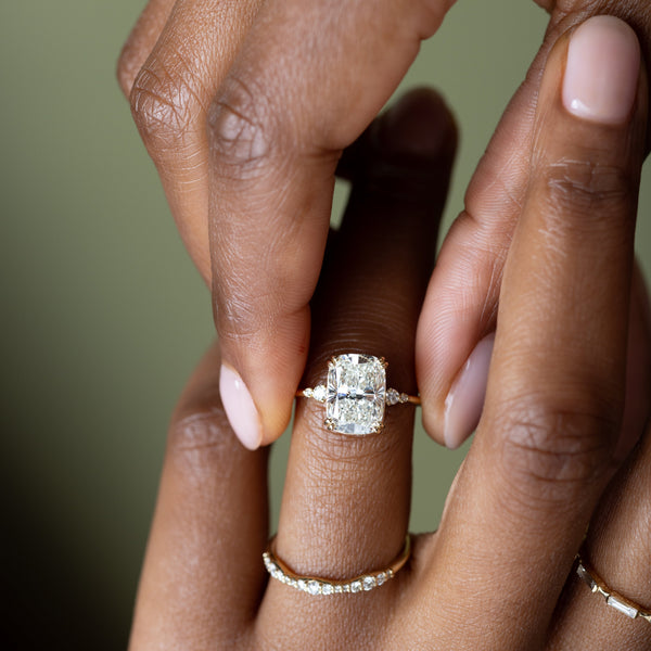 Cluster & Double Prong-Elongated Cushion Lab Grown Diamond Engagement Ring - Solitaire-Oval Lab Grown Diamond Engagement Ring