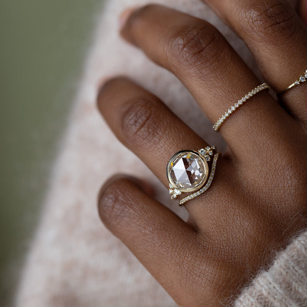 Bezel & Cluster-Rose Cut Lab Grown Diamond Engagement Ring - Solitaire-Oval Lab Grown Diamond Engagement Ring