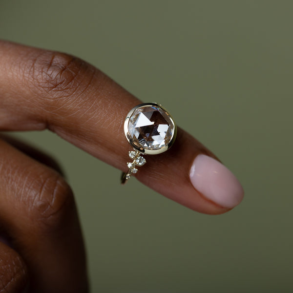 Bezel & Cluster-Rose Cut Lab Grown Diamond Engagement Ring - Solitaire-Oval Lab Grown Diamond Engagement Ring