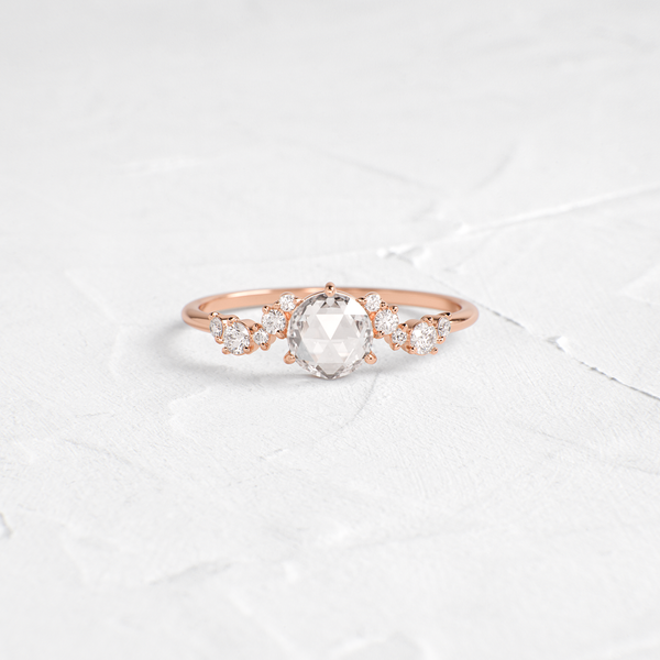 Cluster Pave-Rose Cut Lab Grown Diamond Engagement Ring - Solitaire-Oval Lab Grown Diamond Engagement Ring
